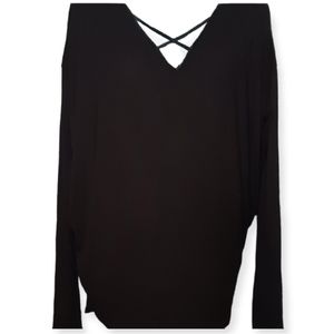 Alya longsleeve oversized bat wing shirt, sz M, black, v-neck